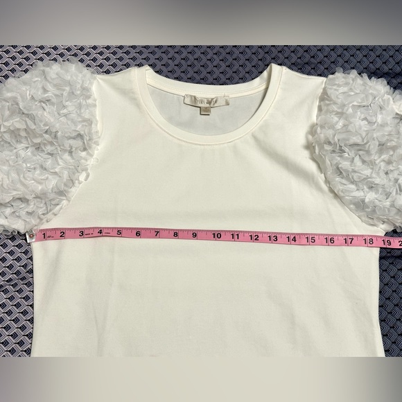 Anthropologie Rare Flat White Ruffle Sleeve Top Size M - Picture 7 of 7